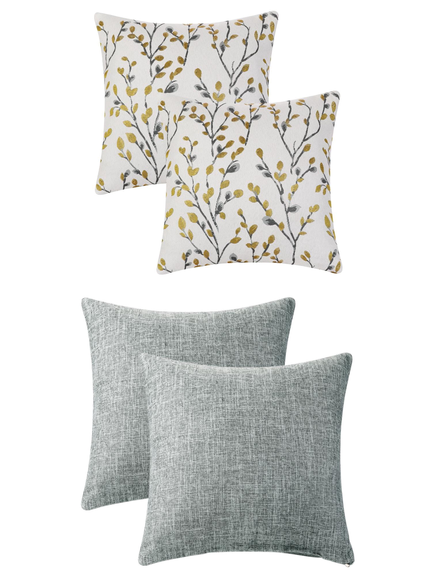 Unique Bargains 4 Pcs Soft Cozy Throw Pillow Covers 18" x 18" Yellow Flower/Dark Gray