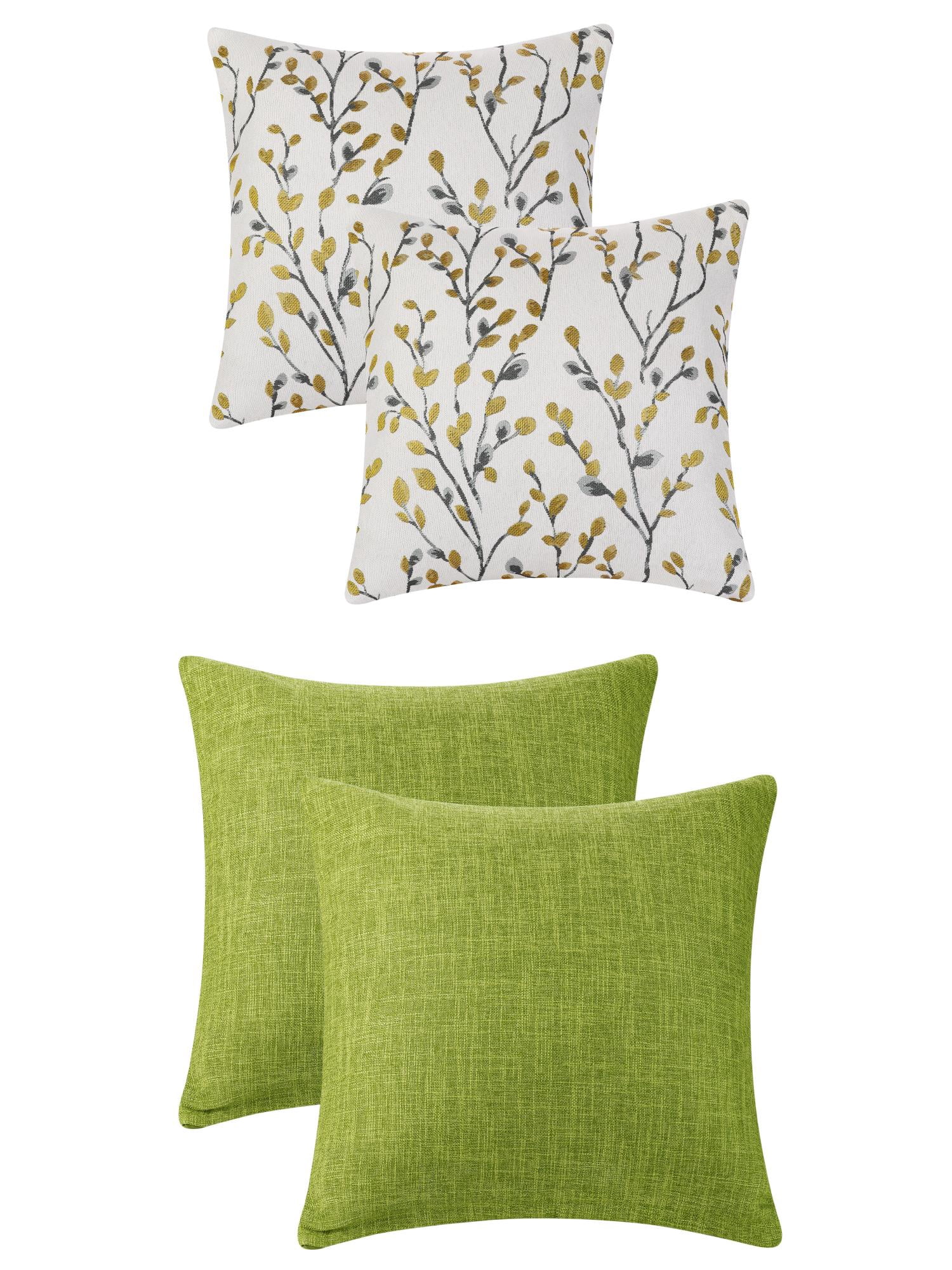 Unique Bargains 4 Pcs Soft Cozy Throw Pillow Covers 18" x 18" Yellow Flower/Green