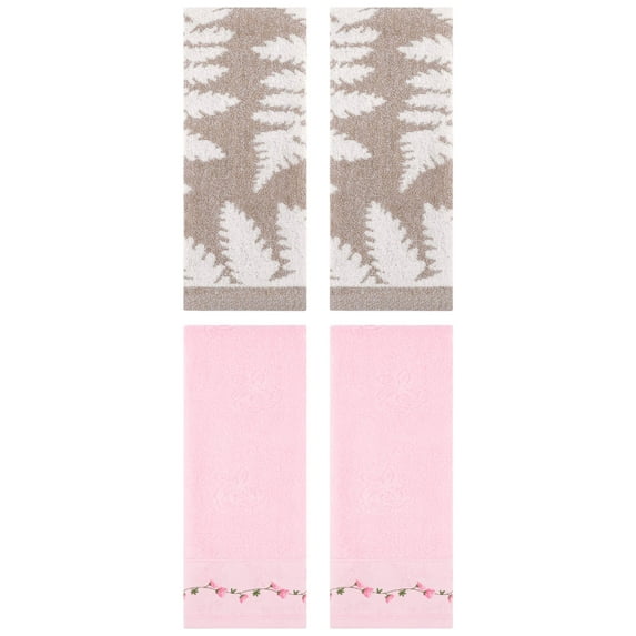 Unique Bargains 4 Pcs Soft Decorative Hand Towels 13 x 29 Inch Brown/Pink