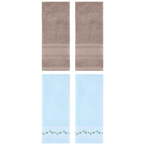 Unique Bargains 4 Pcs Soft Embroidered Hand Towels 13" x 29" Blue/Brown