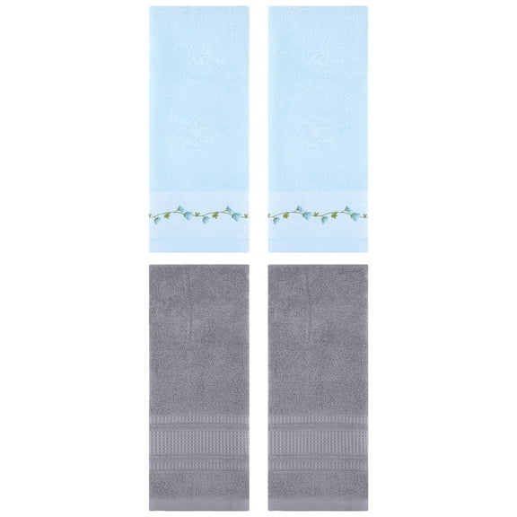 Unique Bargains 4 Pcs Soft Embroidered Hand Towels 13" x 29" Blue/Grey