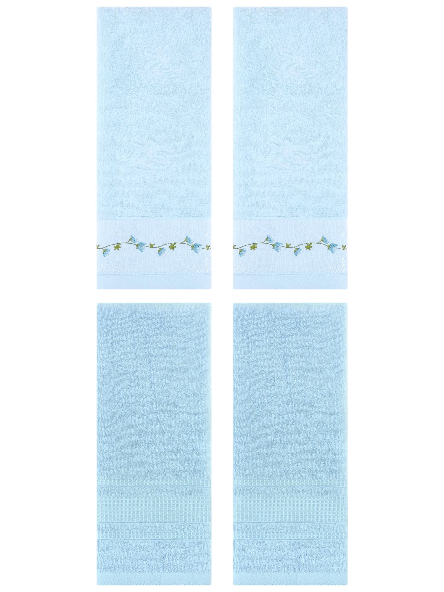 Unique Bargains 4 Pcs Soft Embroidered Hand Towels 13" x 29" Blue/Light Blue