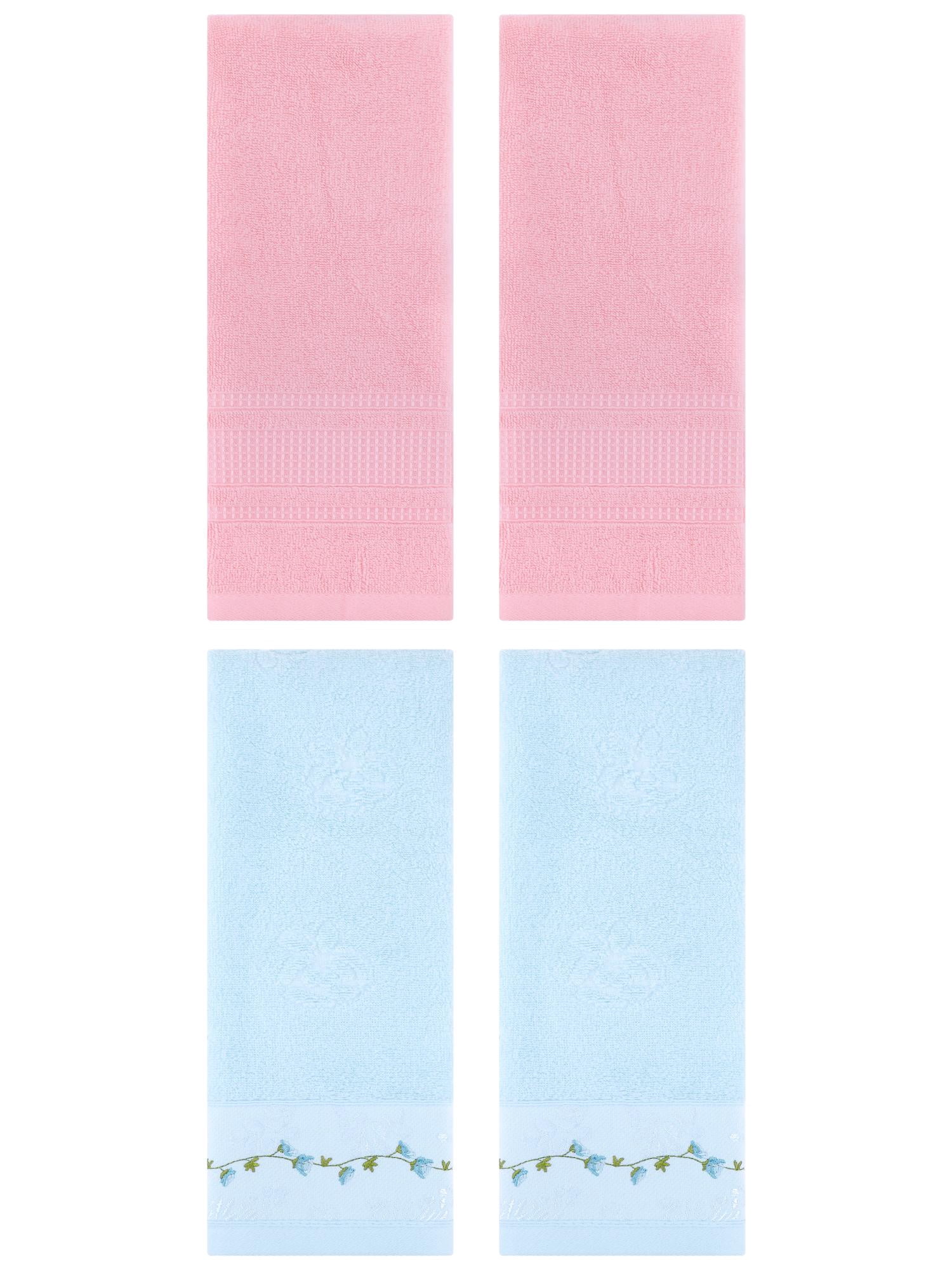 Unique Bargains 4 Pcs Soft Embroidered Hand Towels 13" x 29" Blue/Pink