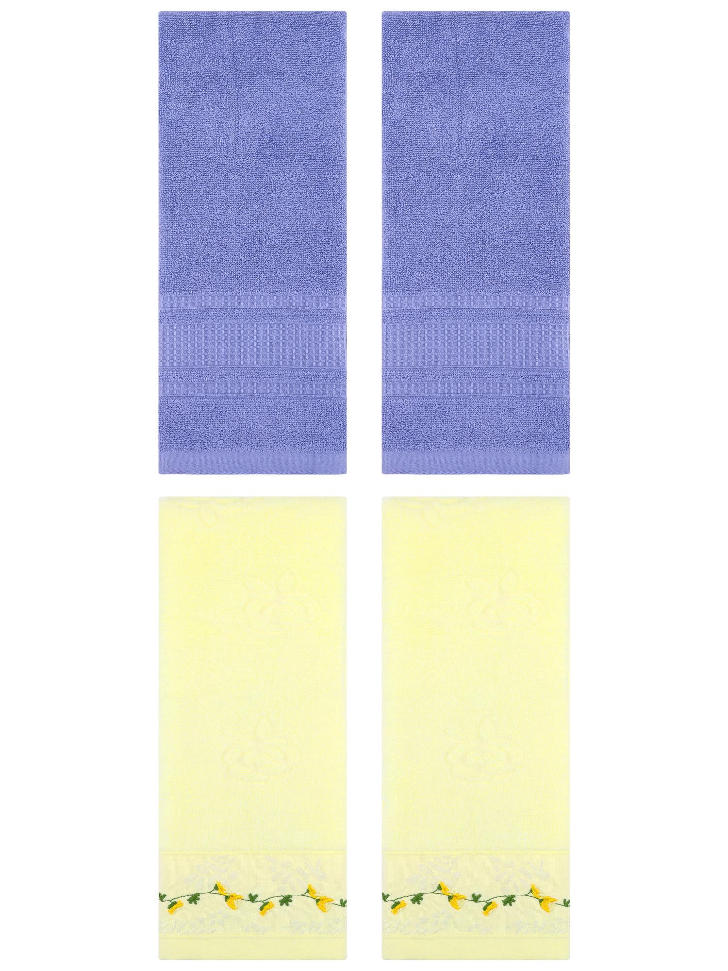 Unique Bargains 4 Pcs Soft Embroidered Hand Towels 13" x 29" Light Yellow/Dark Blue