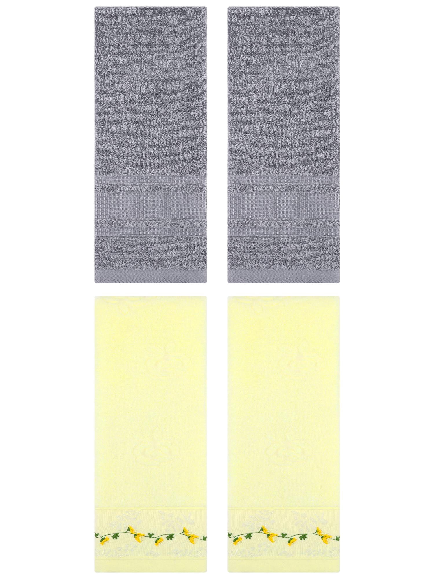 Unique Bargains 4 Pcs Soft Embroidered Hand Towels 13" x 29" Light Yellow/Grey