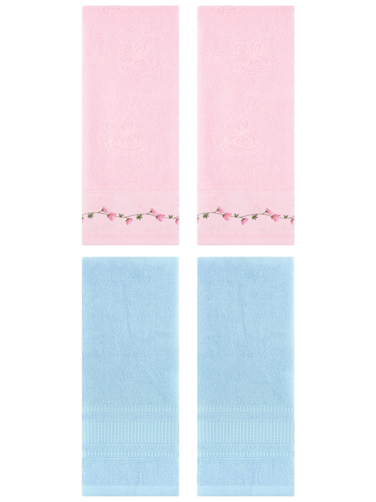 Unique Bargains 4 Pcs Soft Embroidered Hand Towels 13" x 29" Pink/Light Blue
