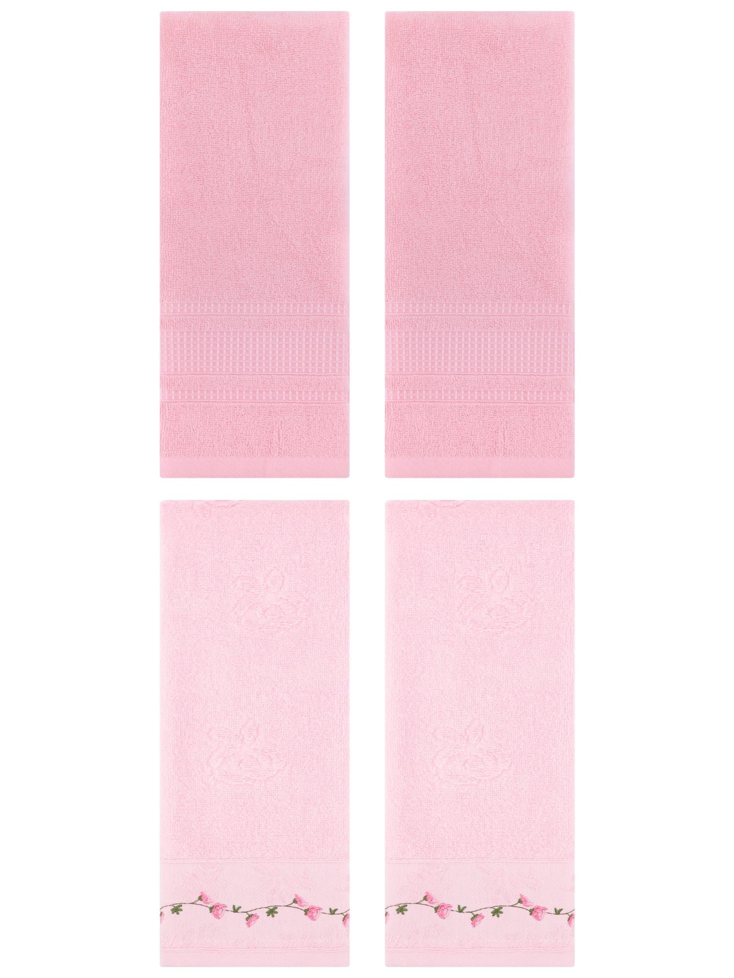 Unique Bargains 4 Pcs Soft Embroidered Hand Towels 13" x 29" Pink