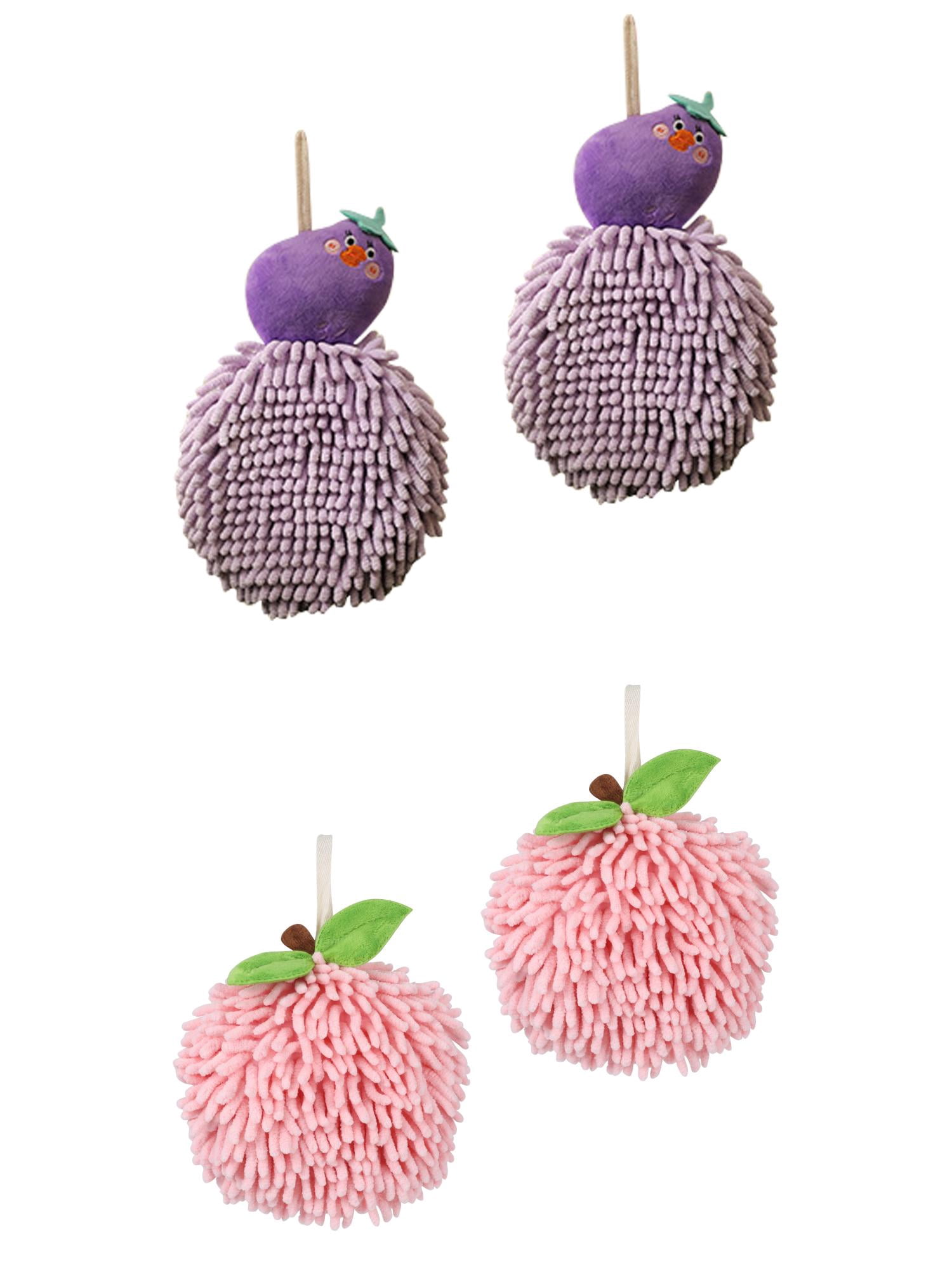 Unique Bargains 4 Pcs Soft Fluffy Ball Hand Towels Pink/Purple 6" x 6"/7" x 9"