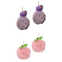 Unique Bargains 4 Pcs Soft Fluffy Ball Hand Towels Pink/Purple 6" x 6"/7" x 9"