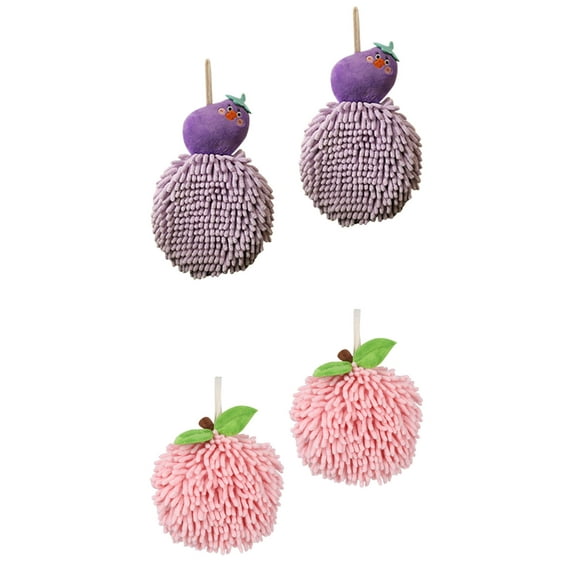 Unique Bargains 4 Pcs Soft Fluffy Ball Hand Towels Pink/Purple 6" x 6"/7" x 9"