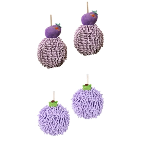 Unique Bargains 4 Pcs Soft Fluffy Ball Hand Towels Purple 6" x 6"/7" x 9"