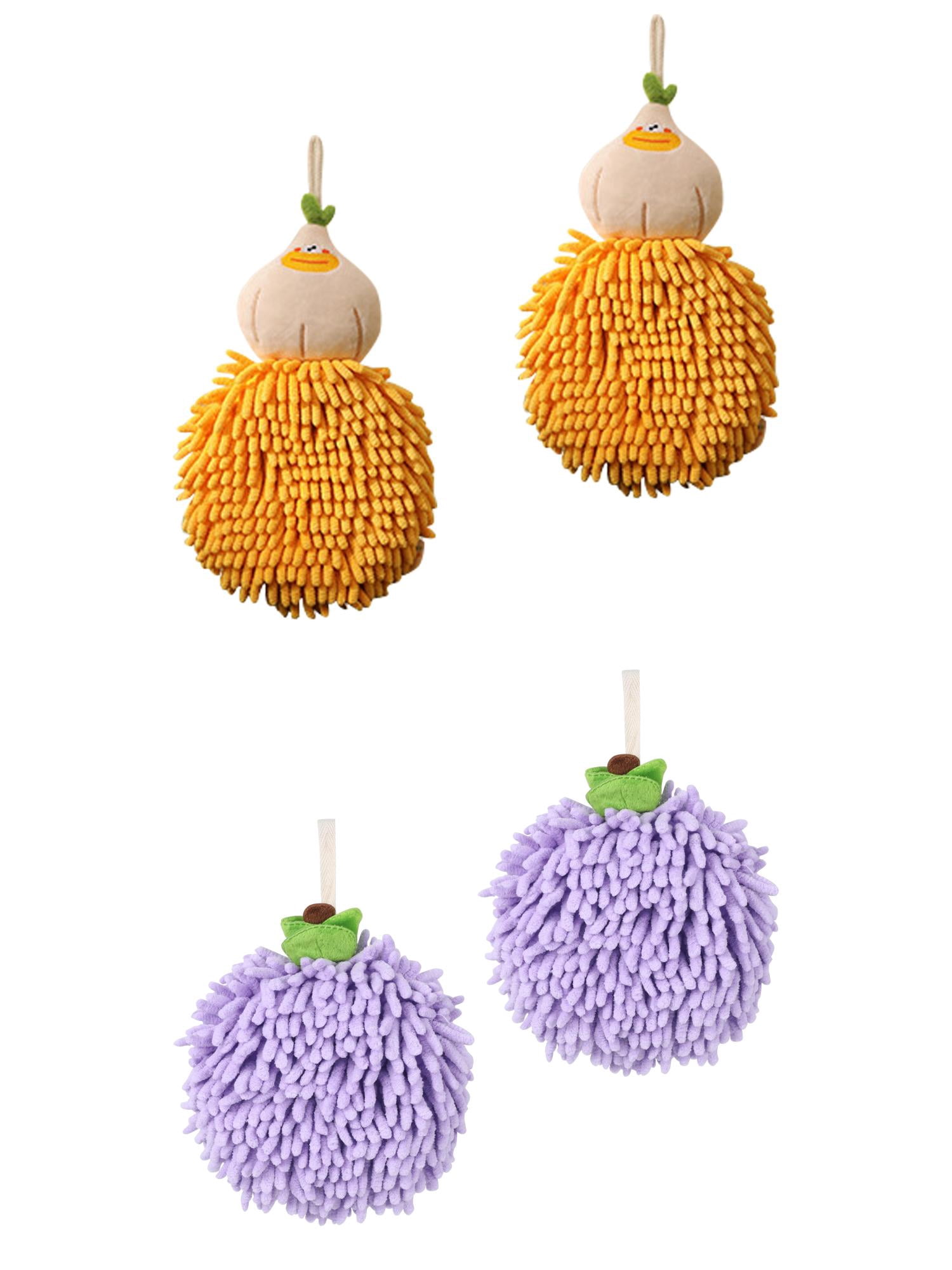 Unique Bargains 4 Pcs Soft Fluffy Ball Hand Towels Purple/Orange 6" x 6"/7" x 9"