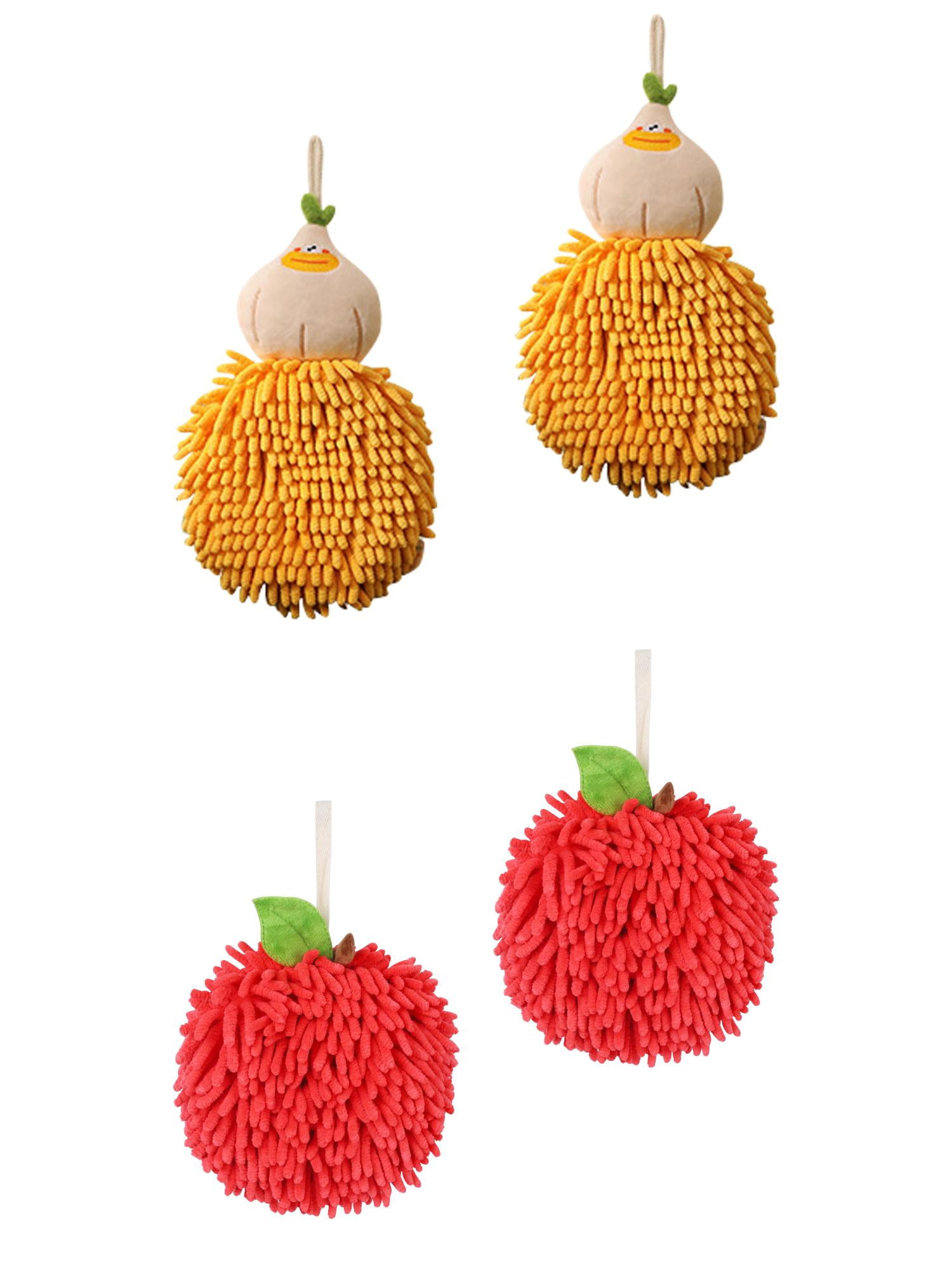 Unique Bargains 4 Pcs Soft Fluffy Ball Hand Towels Red/Orange 6" x 6"/7" x 9"