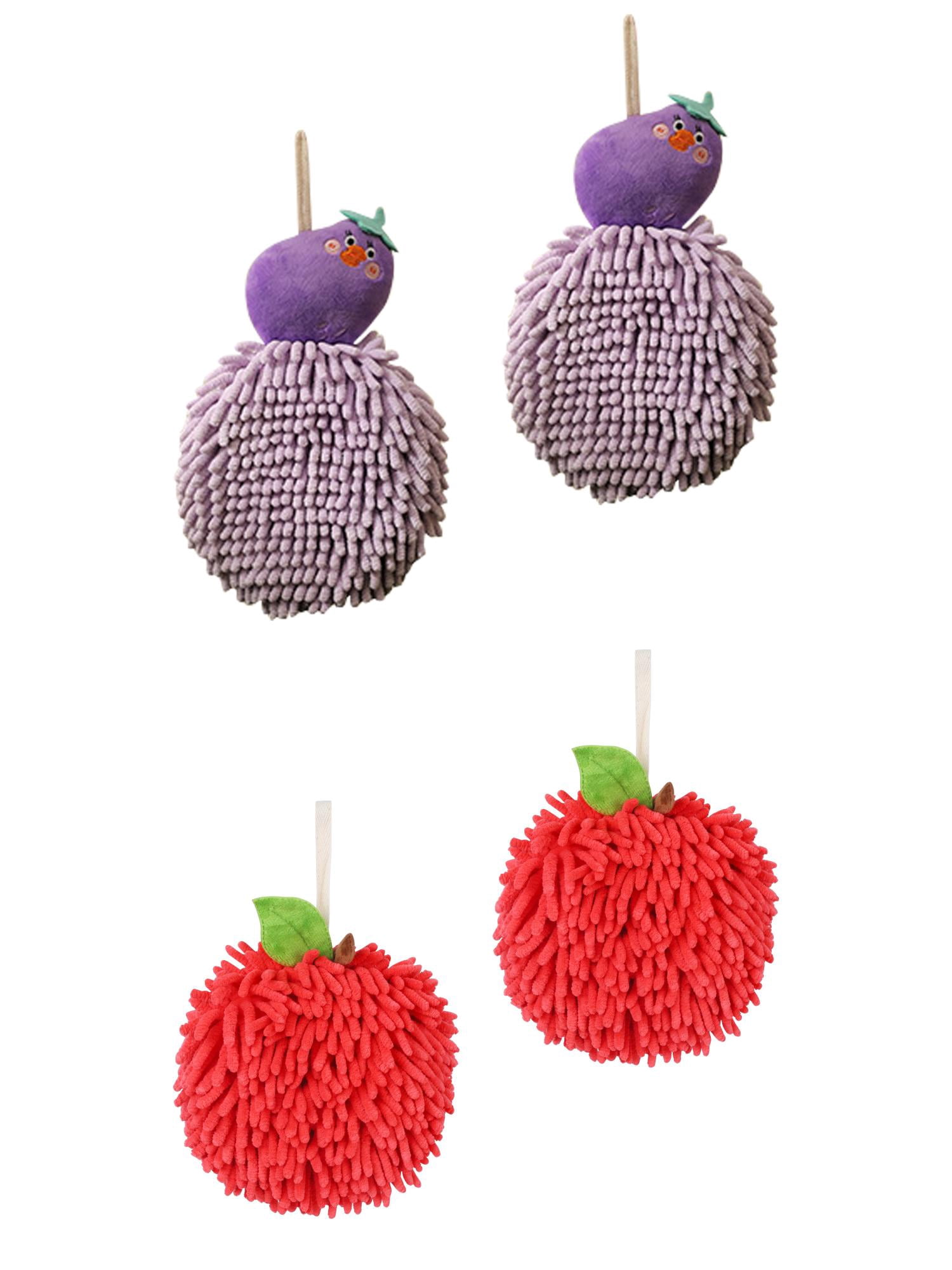 Unique Bargains 4 Pcs Soft Fluffy Ball Hand Towels Red/Purple 6" x 6"/7" x 9"
