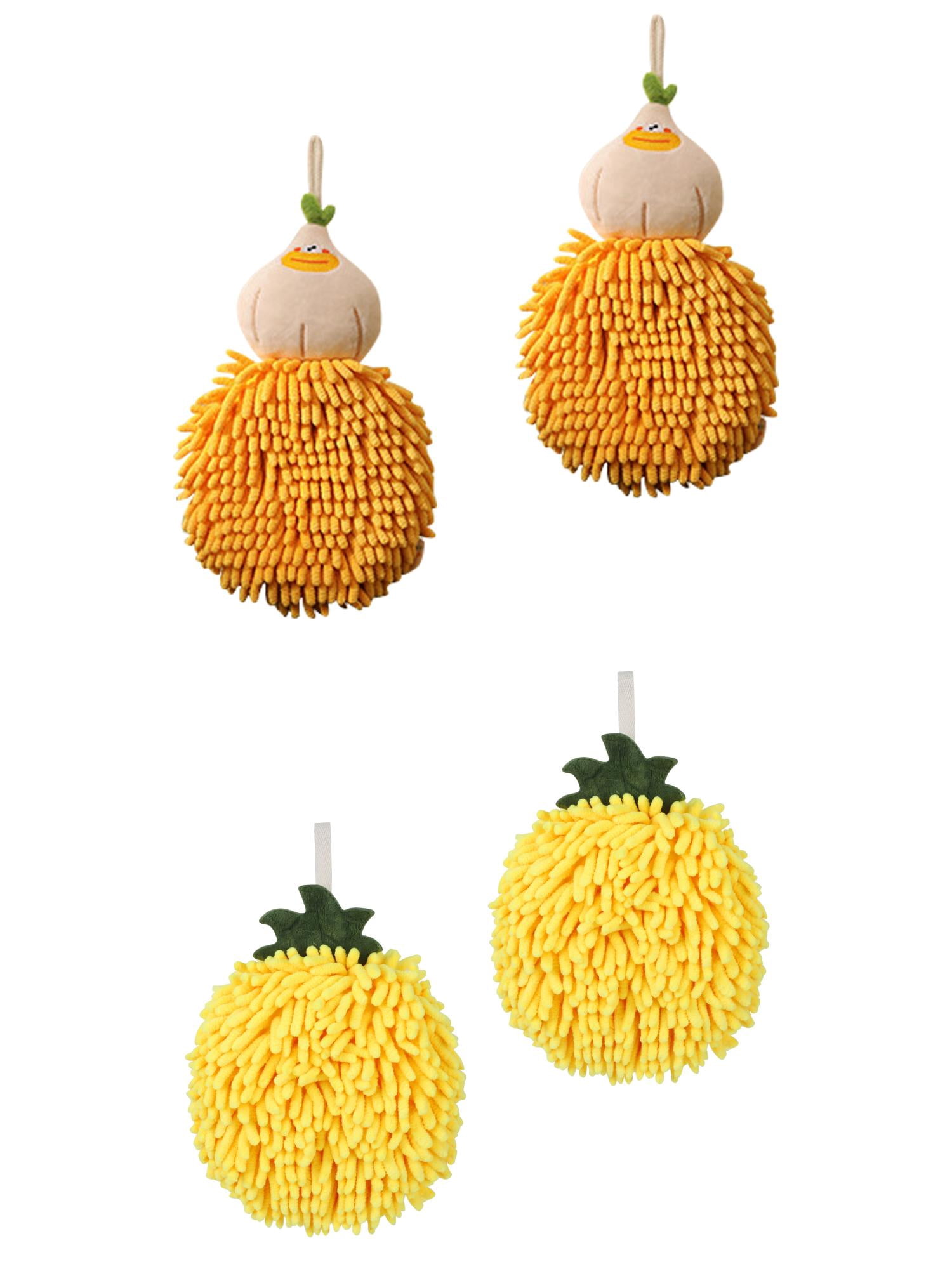 Unique Bargains 4 Pcs Soft Fluffy Ball Hand Towels Yellow/Orange 6" x 6"/7" x 9"