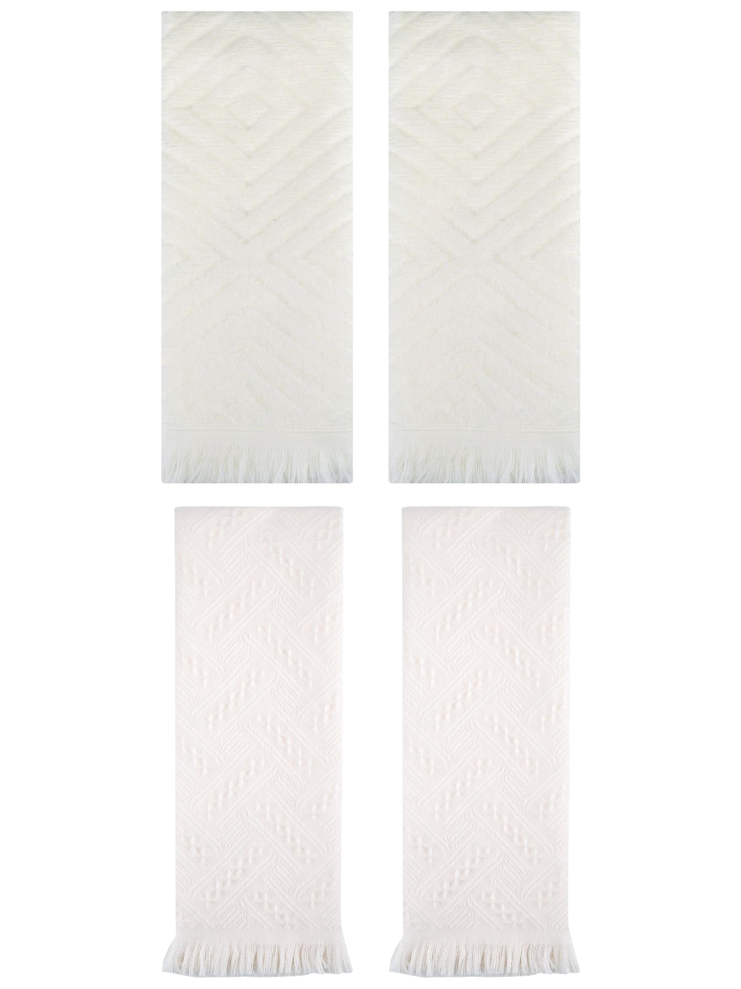 Unique Bargains 4 Pcs Soft Geometric Hand Towels 13" x 29" Beige/White