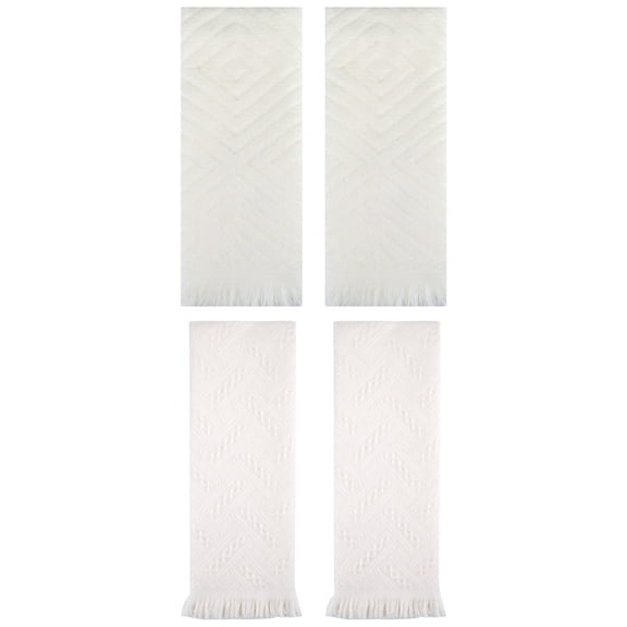 Unique Bargains 4 Pcs Soft Geometric Hand Towels 13" x 29" Beige/White