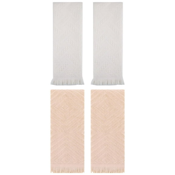 Unique Bargains 4 Pcs Soft Geometric Hand Towels 13" x 29" Brown/Beige