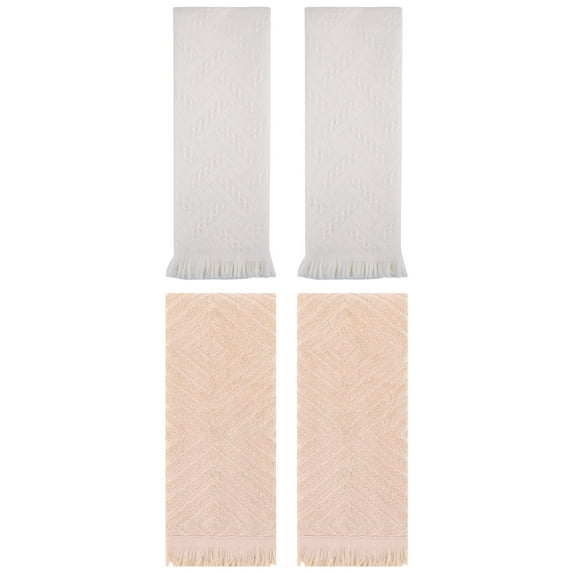 Unique Bargains 4 Pcs Soft Geometric Hand Towels 13" x 29" Brown/Beige
