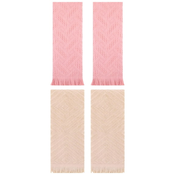 Unique Bargains 4 Pcs Soft Geometric Hand Towels 13" x 29" Brown/Pink