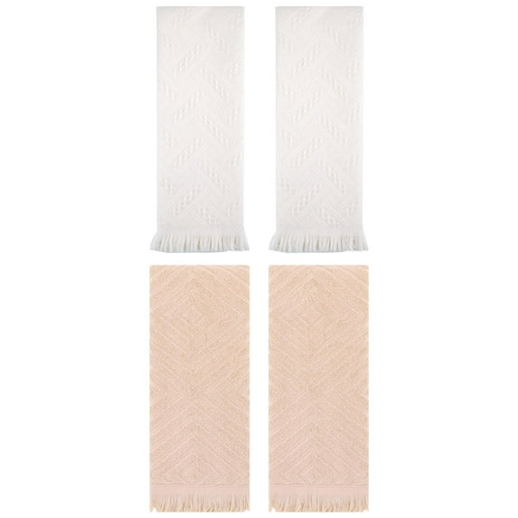 Unique Bargains 4 Pcs Soft Geometric Hand Towels 13" x 29" Brown/White