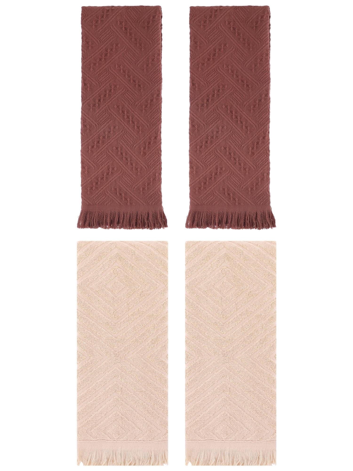 Unique Bargains 4 Pcs Soft Geometric Hand Towels 13" x 29" Brown