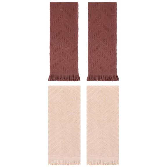 Unique Bargains 4 Pcs Soft Geometric Hand Towels 13" x 29" Brown