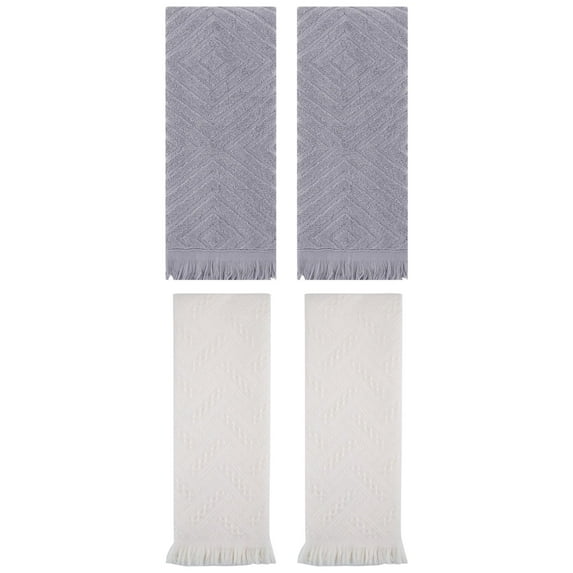 Unique Bargains 4 Pcs Soft Geometric Hand Towels 13" x 29" Grey/Beige