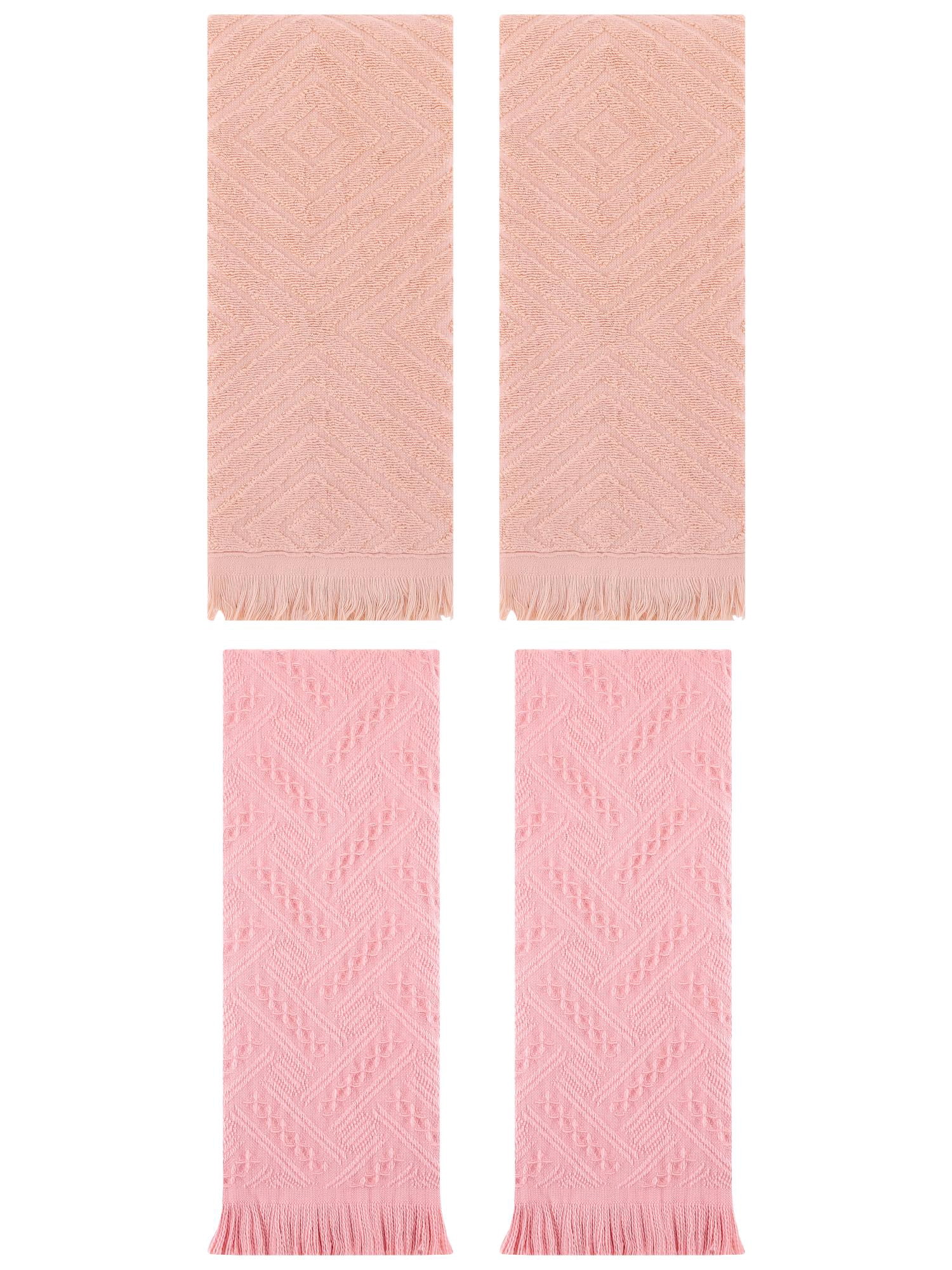 Unique Bargains 4 Pcs Soft Geometric Hand Towels 13" x 29" Orange/Pink