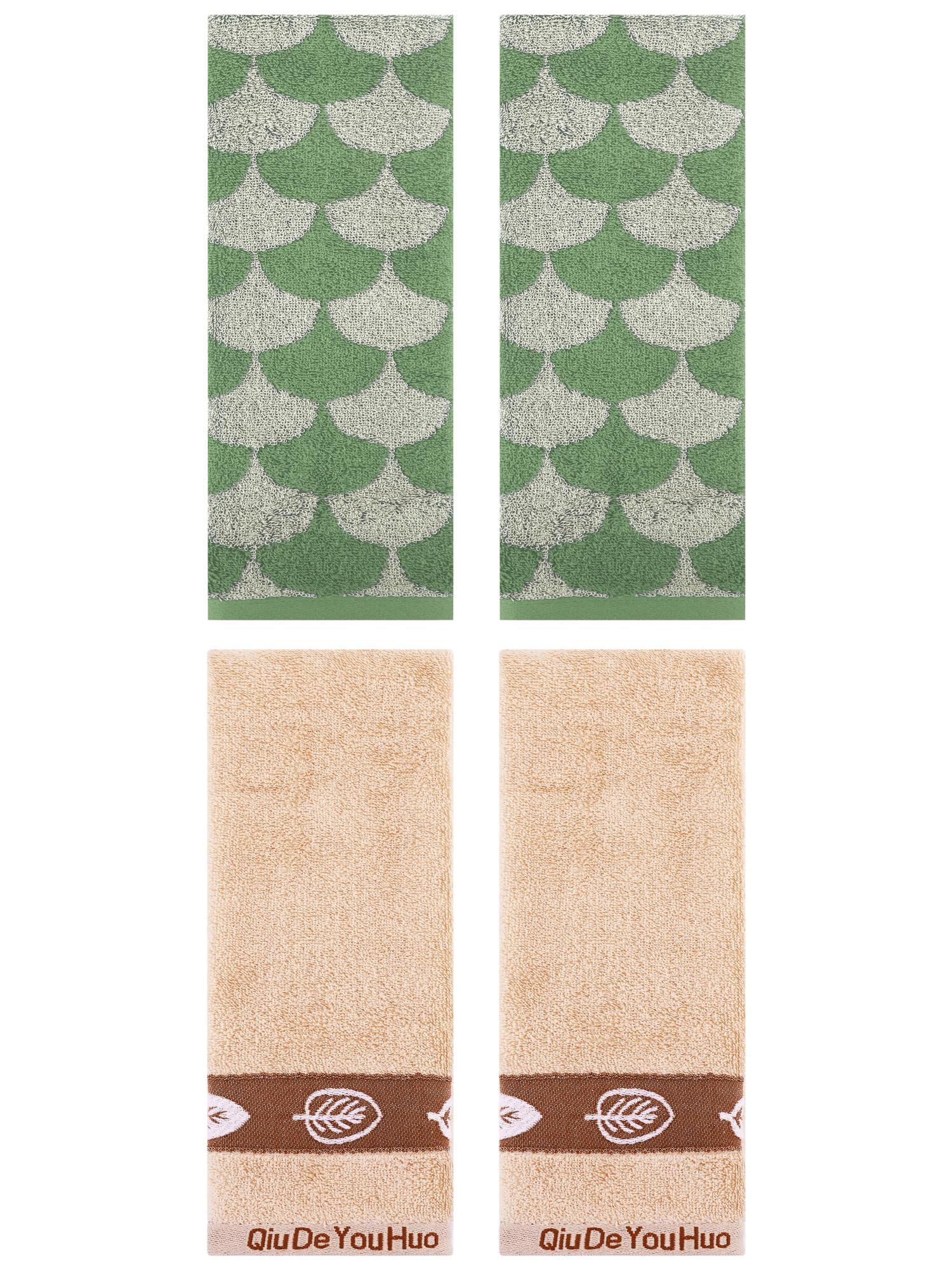 Unique Bargains 4 Pcs Soft Geometric and Leaves Hand Towel Set 13" x 29" Green/Brown