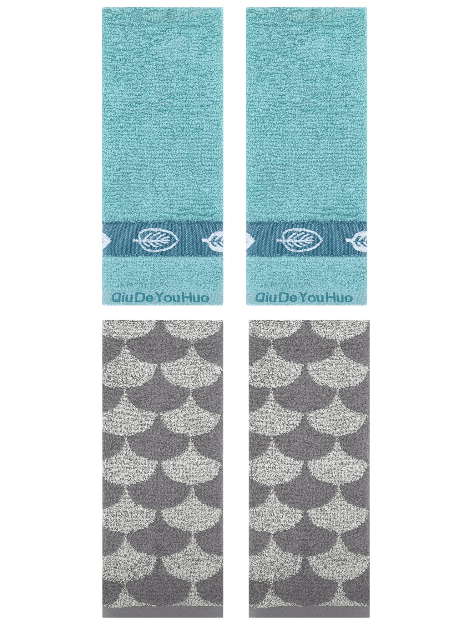 Unique Bargains 4 Pcs Soft Geometric and Leaves Hand Towel Set 13" x 29" Grey/Lake Blue