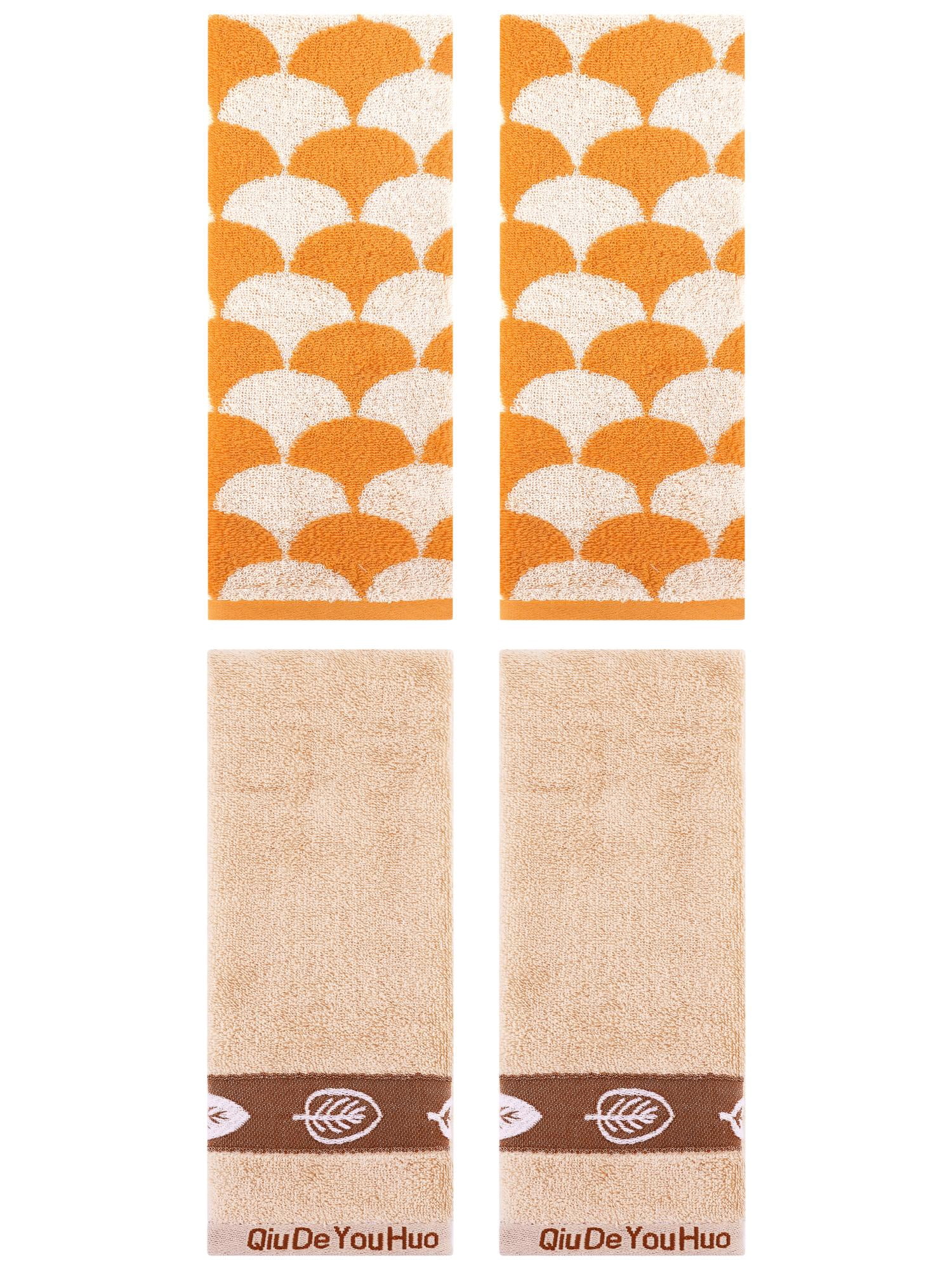 Unique Bargains 4 Pcs Soft Geometric and Leaves Hand Towel Set 13" x 29" Orange/Brown