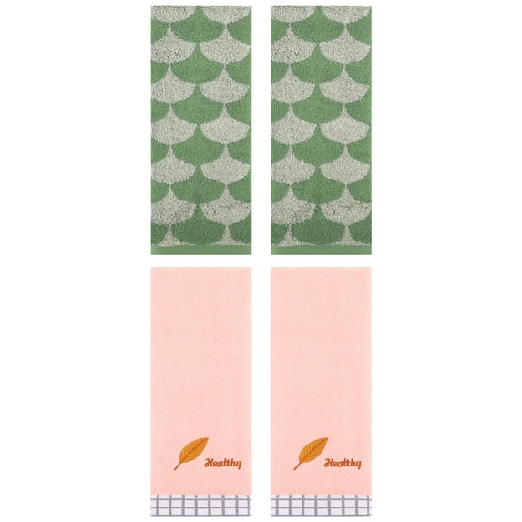 Unique Bargains 4 Pcs Soft Hand Towel 13" x 29" Green/Pink