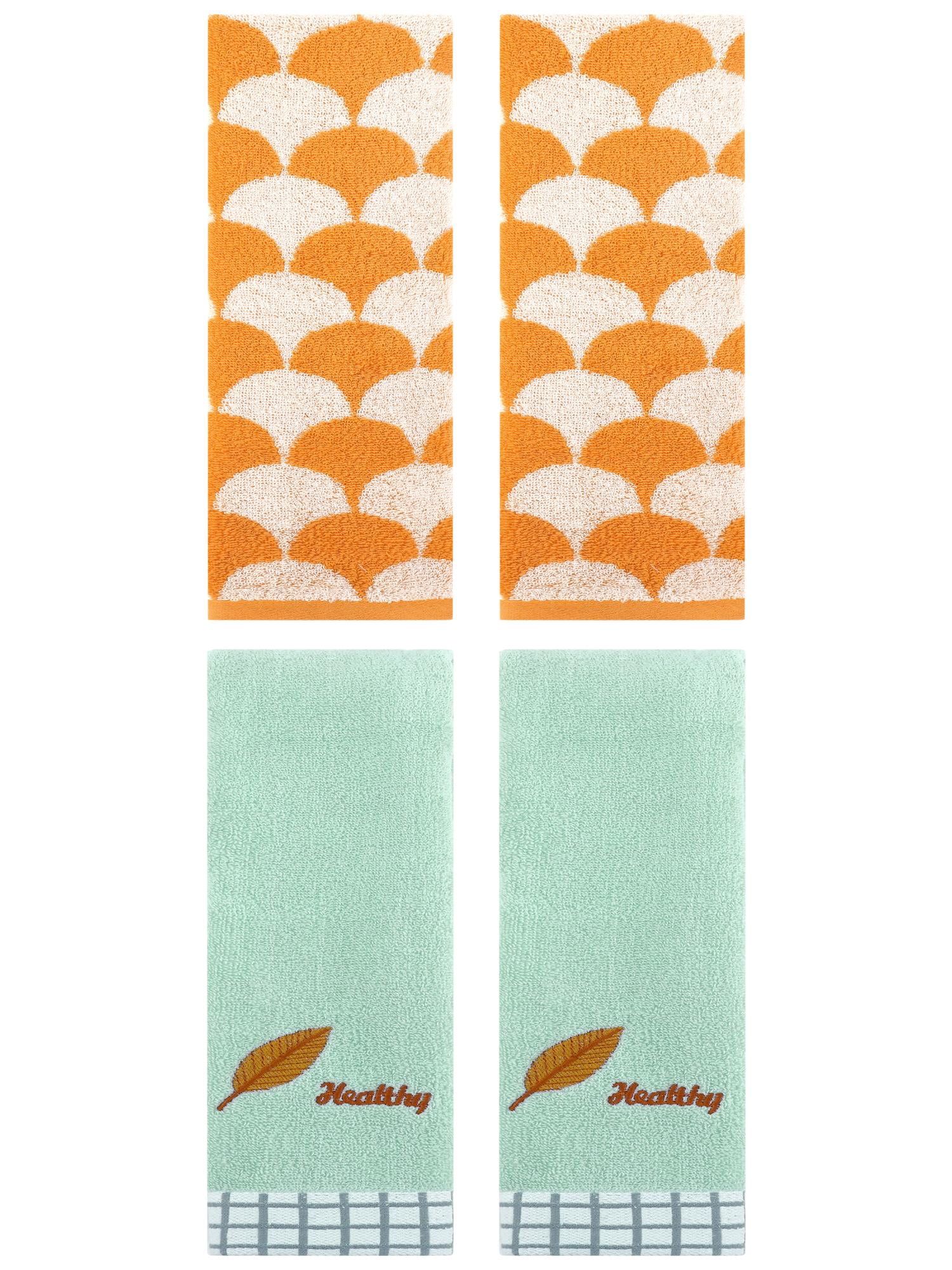 Unique Bargains 4 Pcs Soft Hand Towel 13" x 29" Orange/Blue