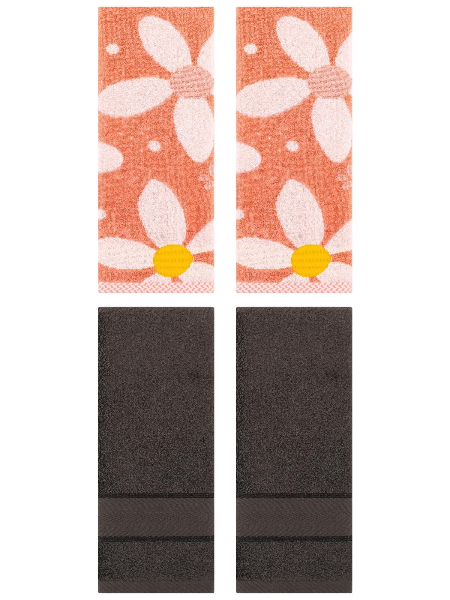 Unique Bargains 4 Pcs Soft Hand Towel Dark Brown/Orange 14" x 30"/13" x 29"