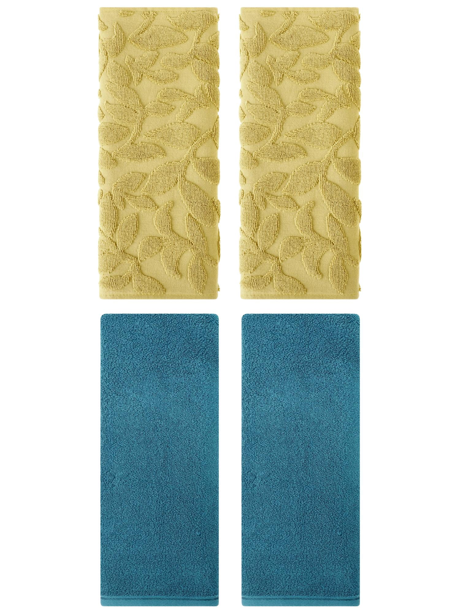 Unique Bargains 4 Pcs Soft Hand Towel Set Dark Cyan/Yellow 13" x 30"/14" x 30"
