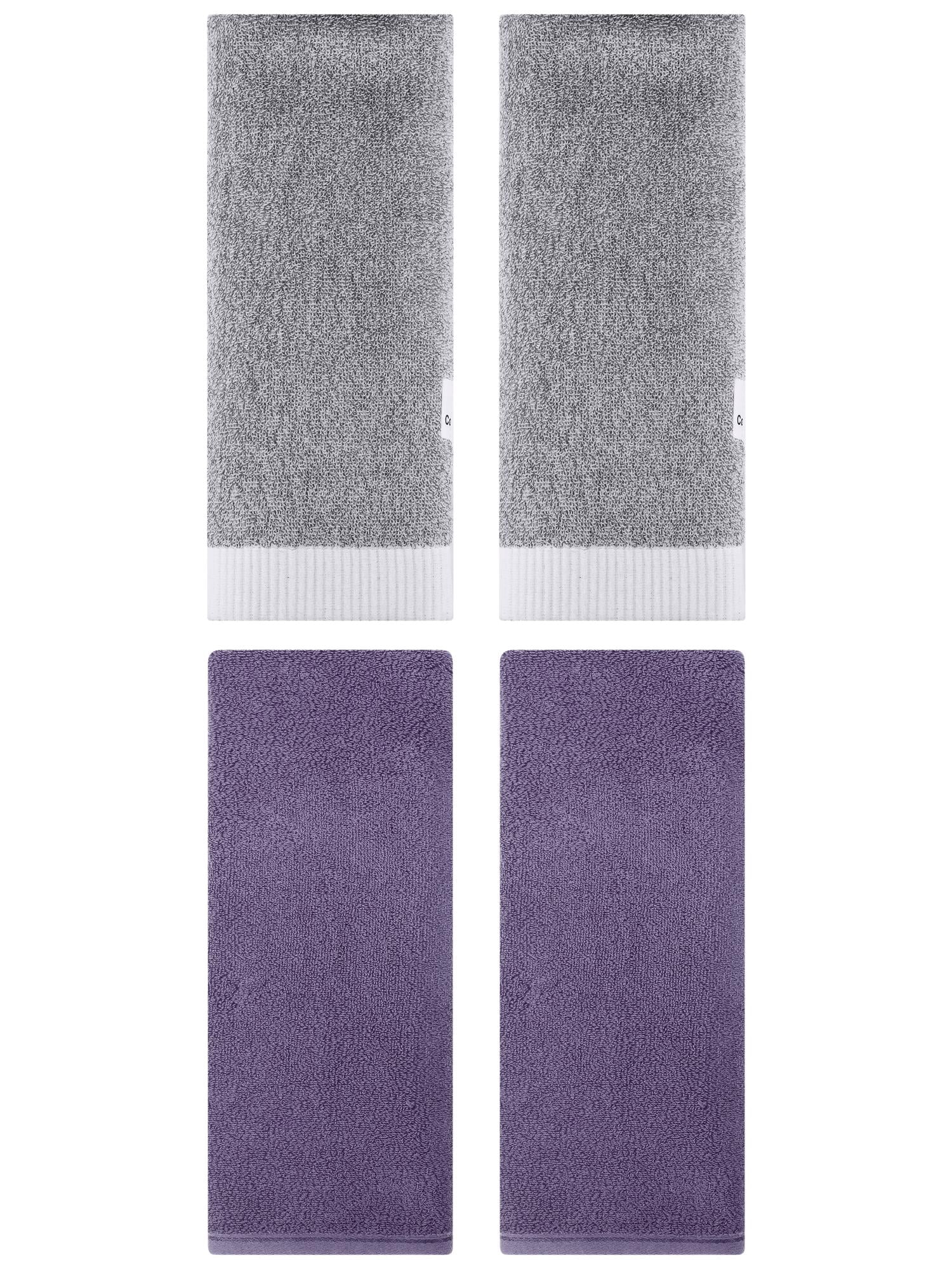 Unique Bargains 4 Pcs Soft Hand Towel Set Dark Purple/Grey 13" x 30"/13" x 29"