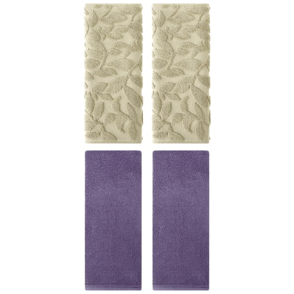 Unique Bargains 4 Pcs Soft Hand Towel Set Dark Purple/Khaki 13" x 30"/14" x 30"