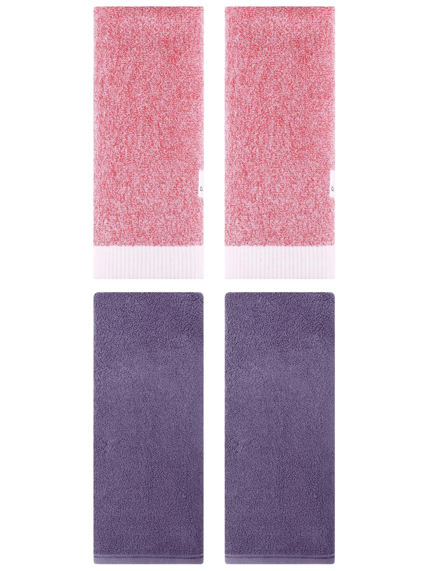 Unique Bargains 4 Pcs Soft Hand Towel Set Dark Purple/Pink 13" x 30"/13" x 29"