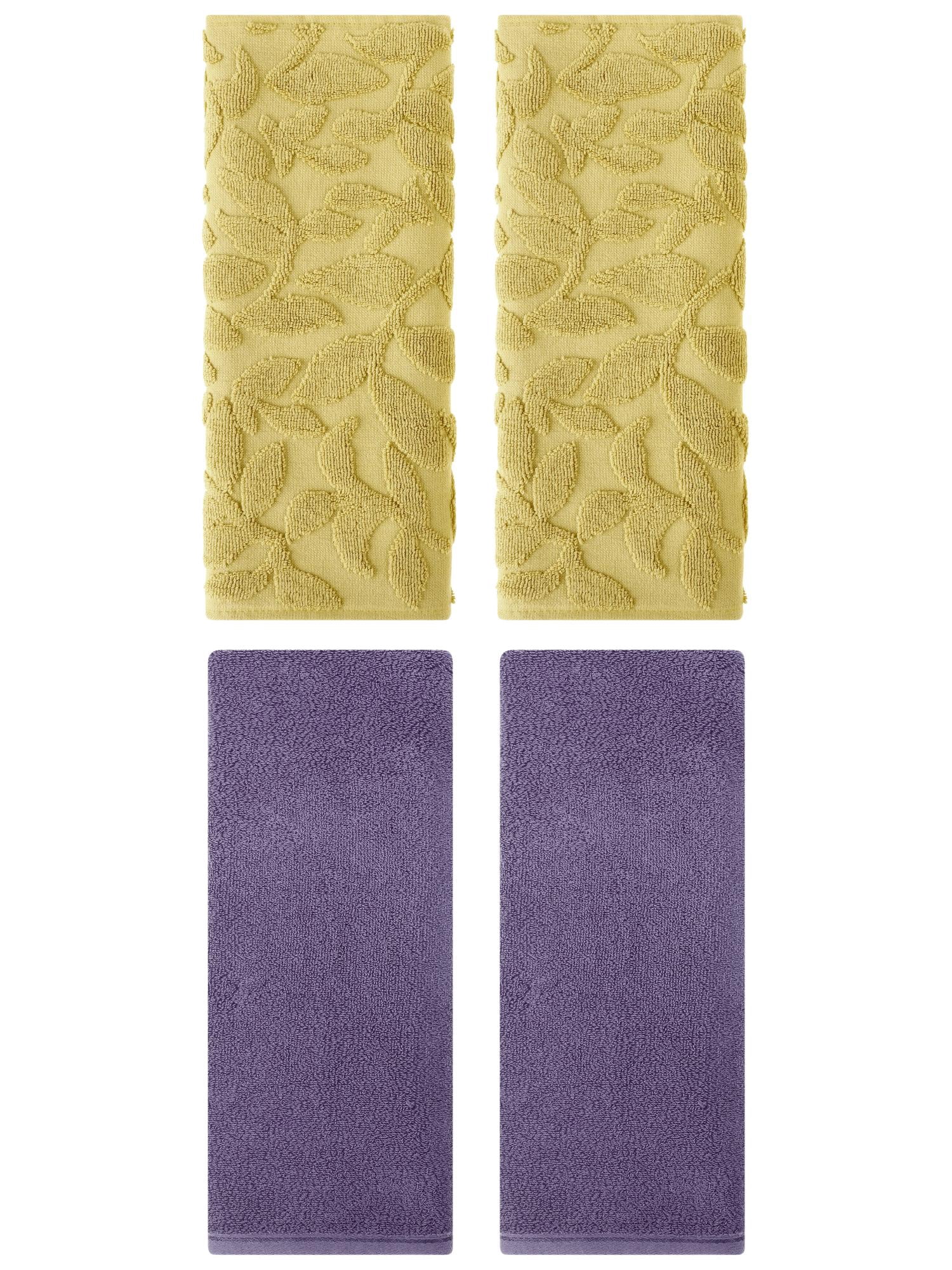 Unique Bargains 4 Pcs Soft Hand Towel Set Dark Purple/Yellow 13" x 30"/14" x 30"