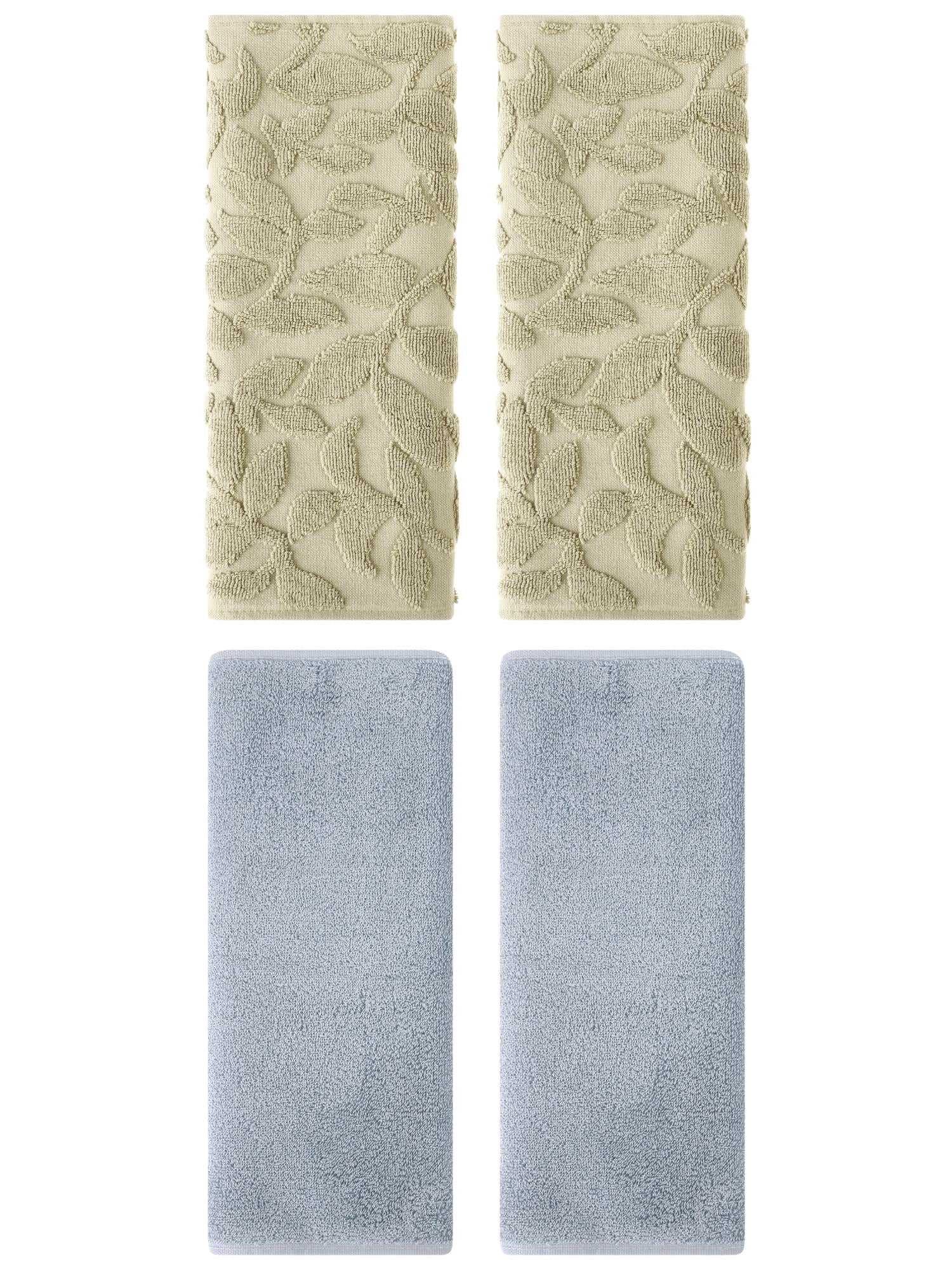 Unique Bargains 4 Pcs Soft Hand Towel Set Light Grey/Khaki 13" x 30"/14" x 30"