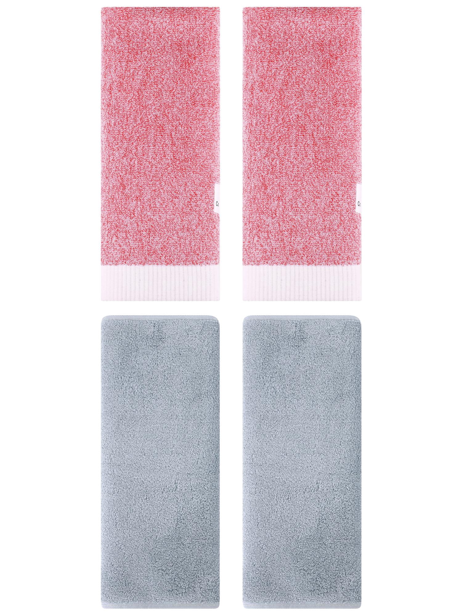 Unique Bargains 4 Pcs Soft Hand Towel Set Light Grey/Pink 13" x 30"/13" x 29"