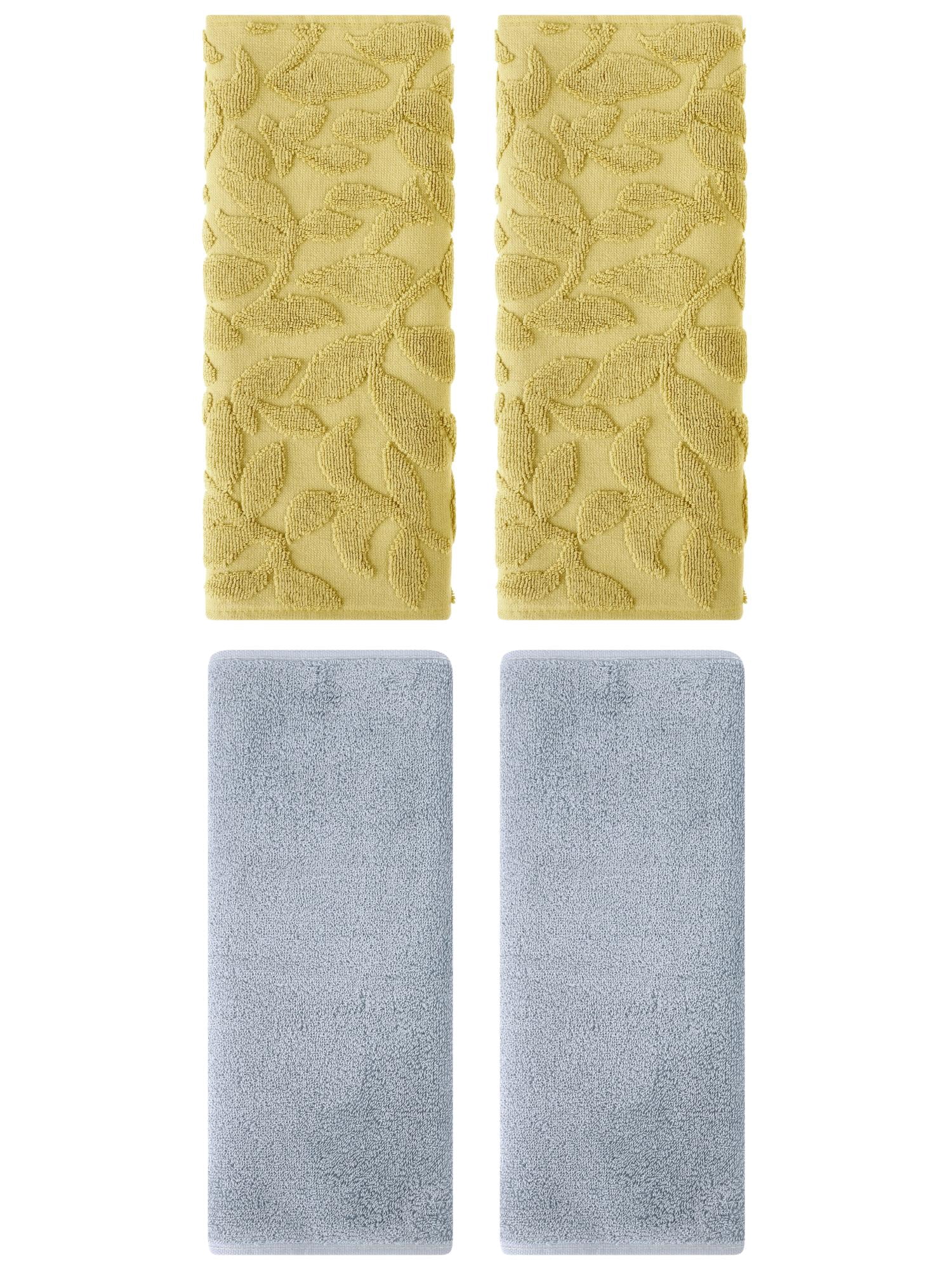 Unique Bargains 4 Pcs Soft Hand Towel Set Light Grey/Yellow 13" x 30"/14" x 30"
