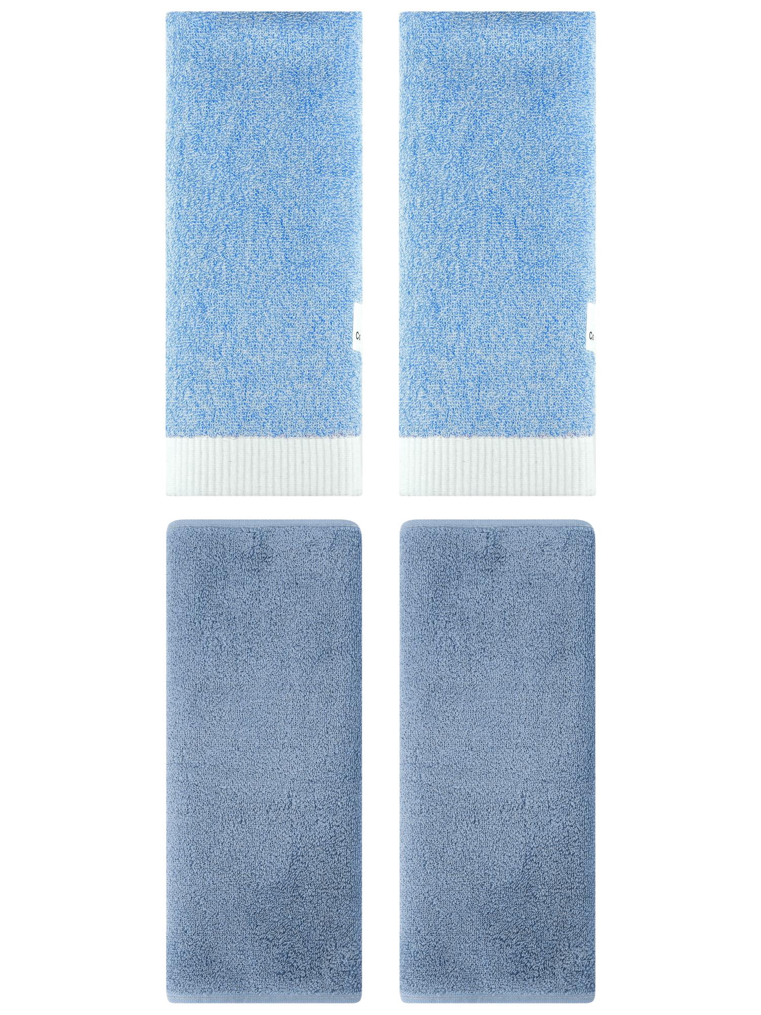 Unique Bargains 4 Pcs Soft Hand Towel Set Light Steel Blue/Blue 13" x 30"/13" x 29"