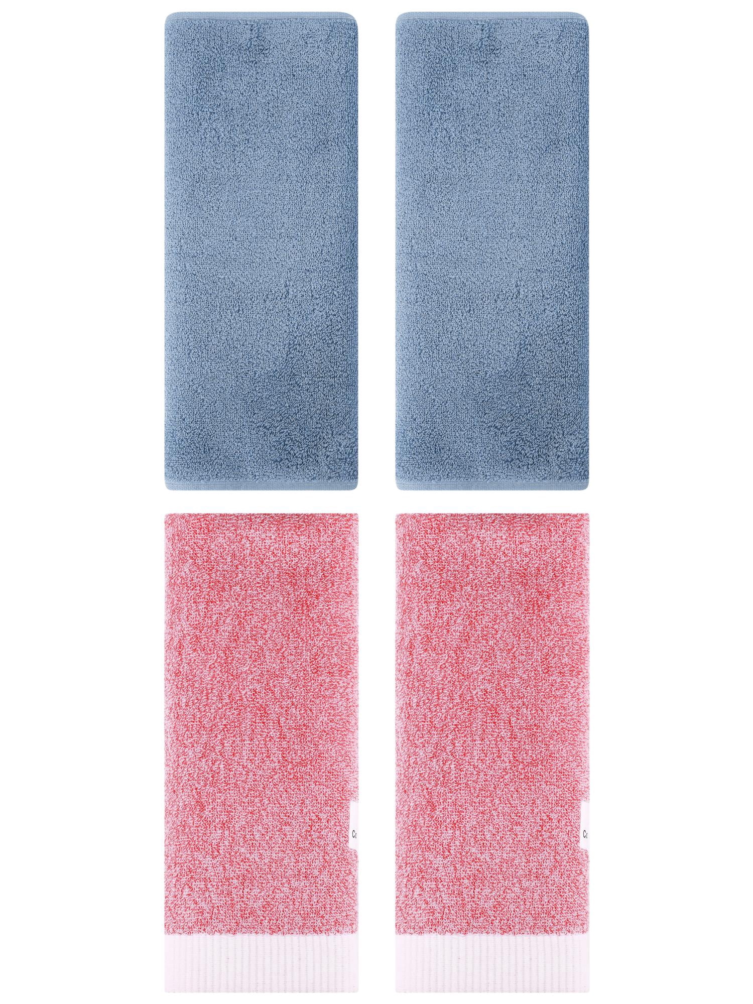 Unique Bargains 4 Pcs Soft Hand Towel Set Light Steel Blue/Pink 13" x 30"/13" x 29"