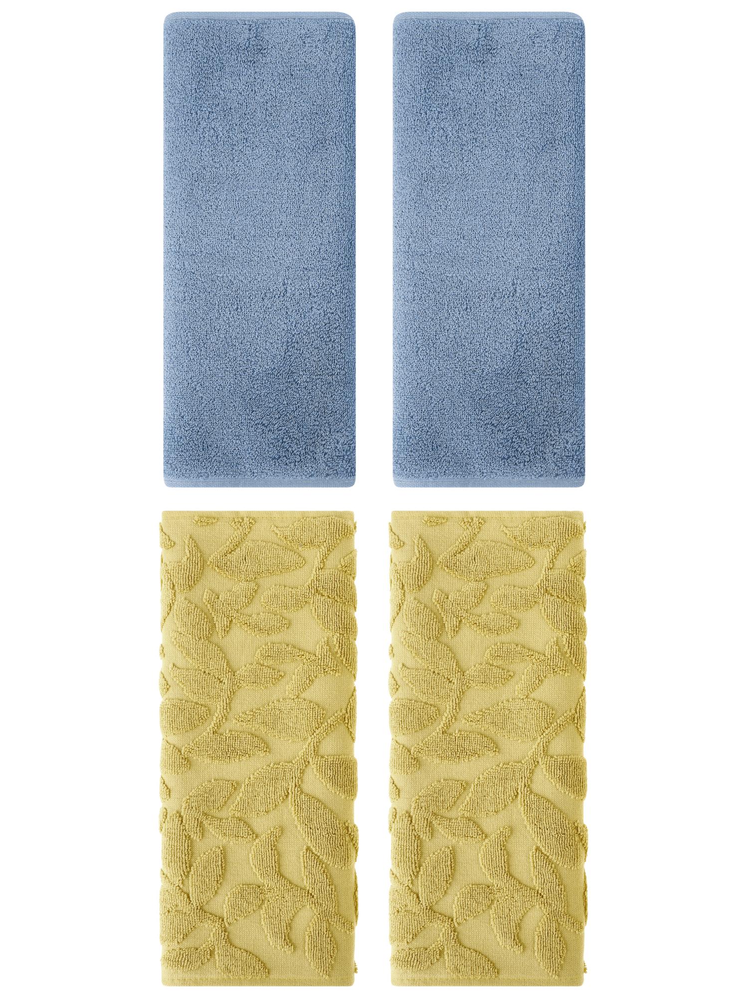 Unique Bargains 4 Pcs Soft Hand Towel Set Light Steel Blue/Yellow 13" x 30"/14" x 30"