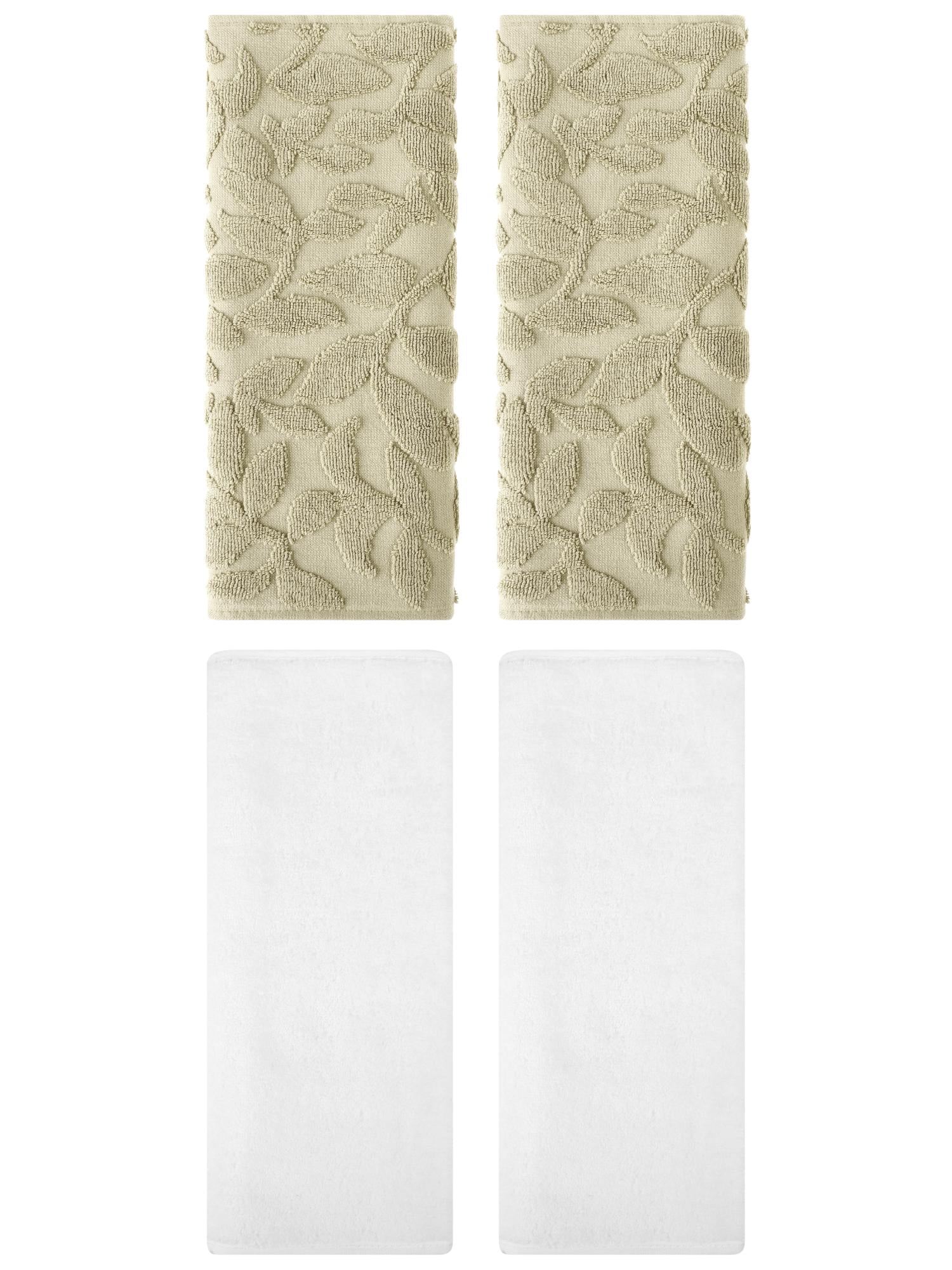 Unique Bargains 4 Pcs Soft Hand Towel Set White/Khaki 13" x 30"/14" x 30"