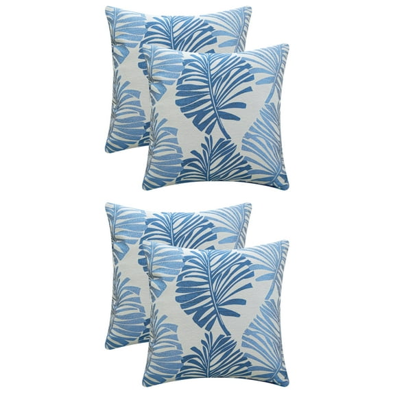 Unique Bargains 4 Pcs Soft Palm Leaf Pattern Cushion Case Blue 18" x 18"/22" x 22"