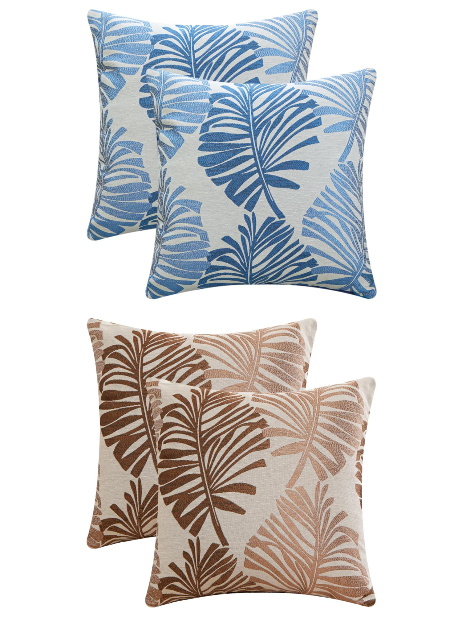 Unique Bargains 4 Pcs Soft Palm Leaf Pattern Cushion Case Blue/Brown 22" x 22"