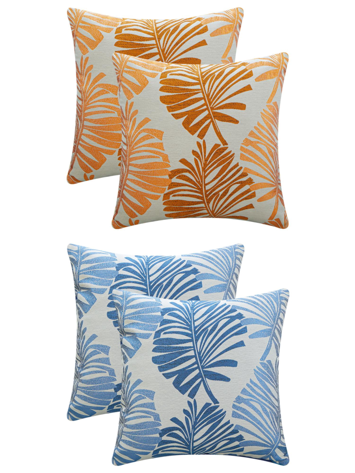 Unique Bargains 4 Pcs Soft Palm Leaf Pattern Cushion Case Blue/Orange 18" x 18"